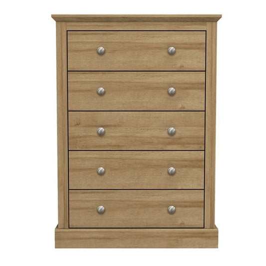 Devon Wooden Chest Of Drawers In Oak With 5 Drawers