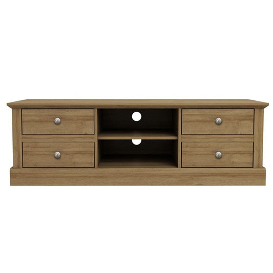 Devon Wooden TV Stand In Oak With 4 Drawers
