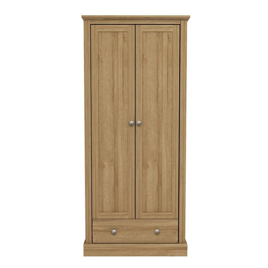 Devon Wooden Wardrobe In Oak With 2 Doors And Drawer