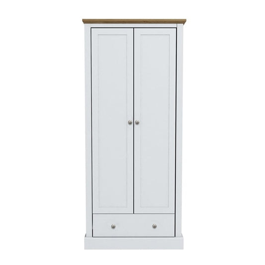 Devon Wooden Wardrobe In White With 2 Doors And Drawer