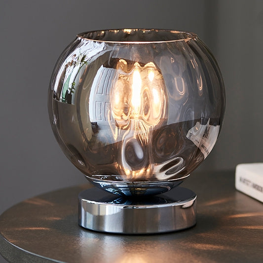 Dimple Smokey Mirrored Glass Shade Table Lamp In Polished Chrome