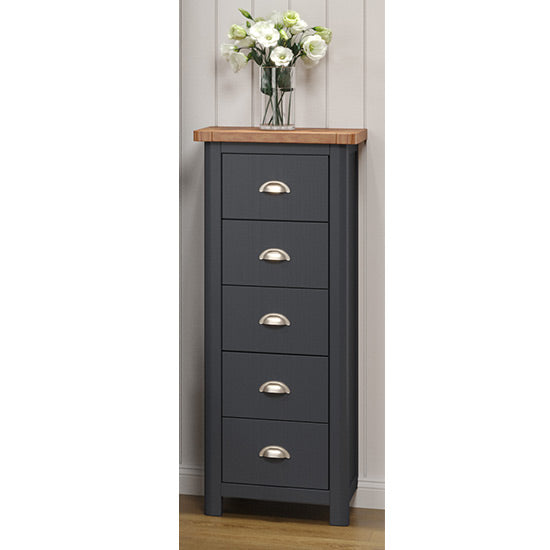 Highland Narrow Wooden Chest Of 5 Drawers In Midnight Blue