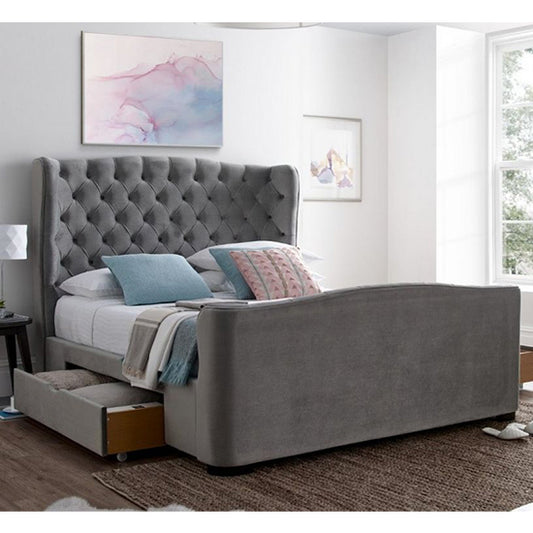 Downton Velvet Super King Size Bed With 2 Drawers In Slate
