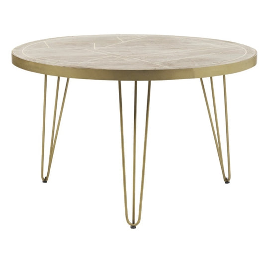 Dreka Round Wooden Dining Table In Light Gold