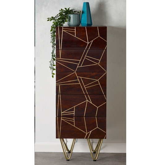 Dreka Wooden Chest Of Drawers In Dark Walnut With 5 Drawers