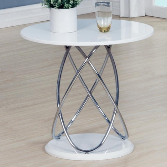 Eclipse Clear White Lamp Table With Stainless Steel Base