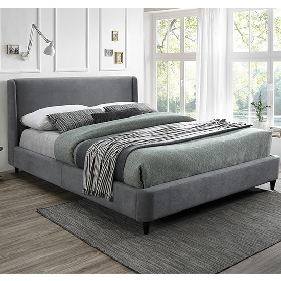 Edburgh Fabric Upholstered King Size Bed In Light Grey