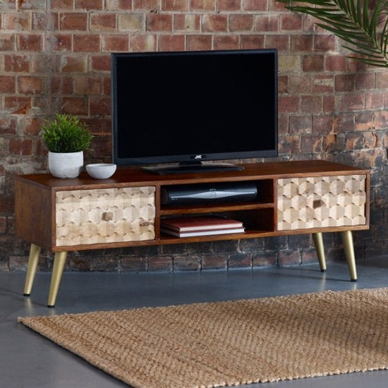 Edison Large Wooden 2 Drawers And 1 Shelf TV Stand In Dark Walnut