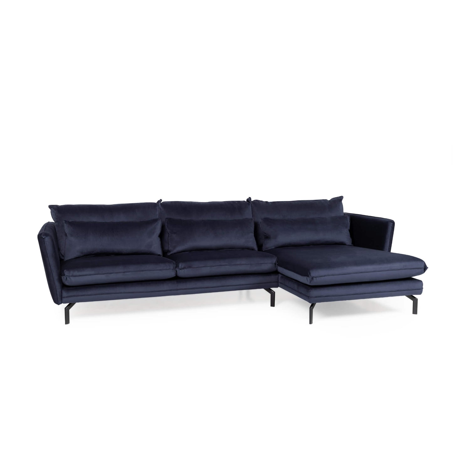Elford Fabric Corner Sofa In Navy With Black Metal Legs