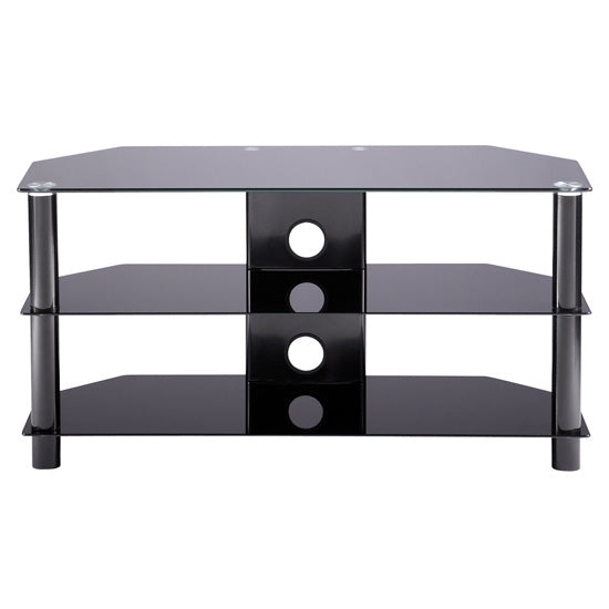 Essentials Large Glass TV Stand In Black With Glass Shelves