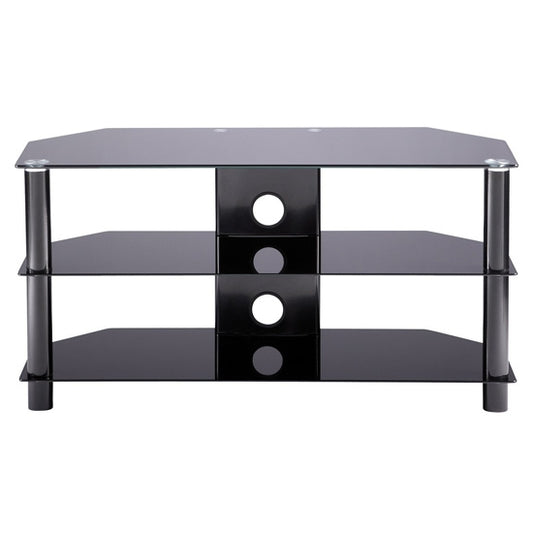 Essentials Large Glass TV Stand In Black With Glass Shelves