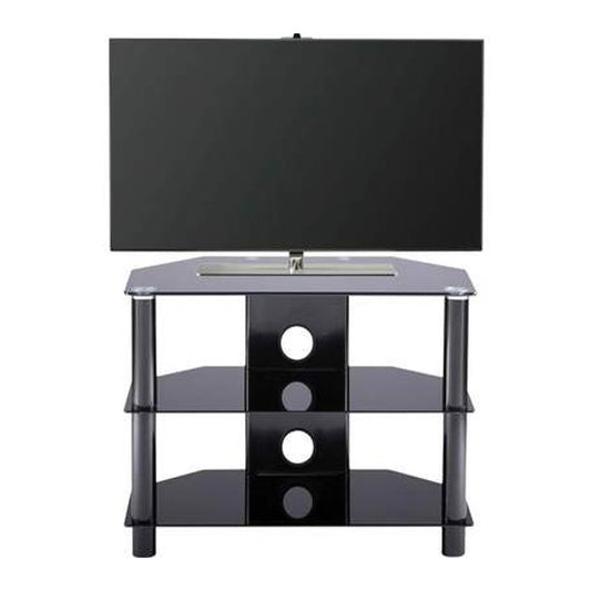 Essentials Small Glass TV Stand In Black With Glass Shelves