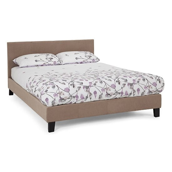 Evelyn Fabric Upholstered Double Bed In Latte