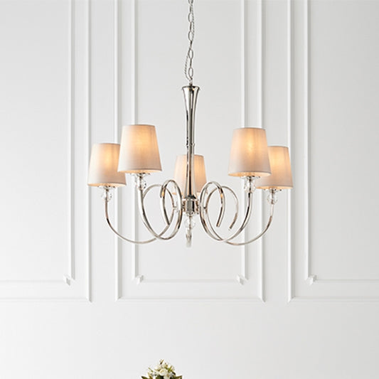 Fabia 5 Lights Ceiling Pendant Light In Polished Nickel With Marble Silk Shades