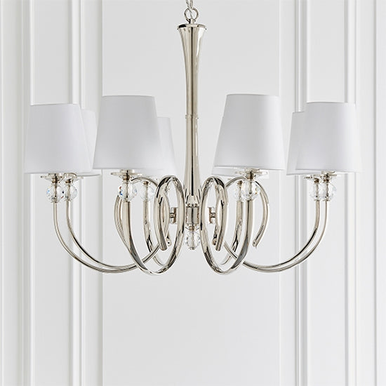 Fabia 8 Lights Ceiling Pendant Light In Polished Nickel With Vintage White Shades