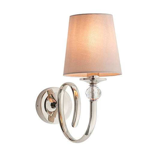 Fabia Single Wall Light In Polished Nickel With Marble Silk Shade