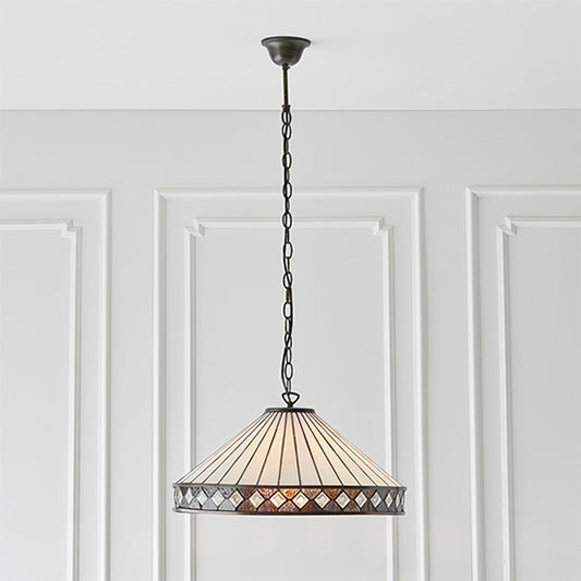Fargo Large Tiffany Glass Ceiling Pendant Light In Dark Bronze