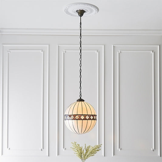 Fargo Medium Globe Tiffany Glass Ceiling Pendant Light In Dark Bronze