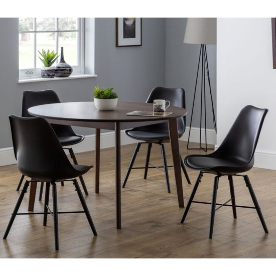 Farringdon Wooden Dining Table In Walnut With 4 Kari Black Chairs