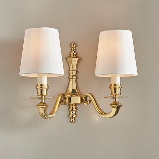 Fenbridge Vintage White Silk Twin Wall Light In Solid Brass