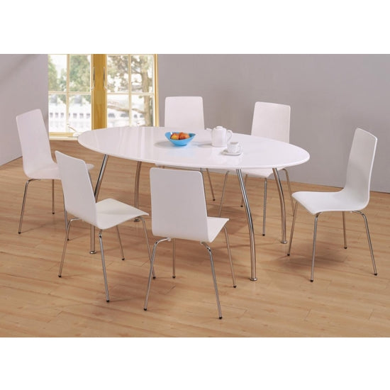 Fiji Oval Wooden Dining Set In White High Gloss With 6 Chairs