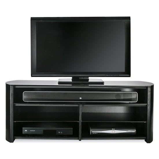 Finewoods Wooden TV Stand In Black Oak With Sound Bar Shelf