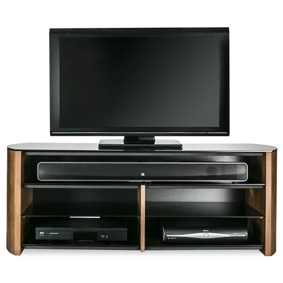 Finewoods Wooden TV Stand In Walnut With Sound Bar Shelf