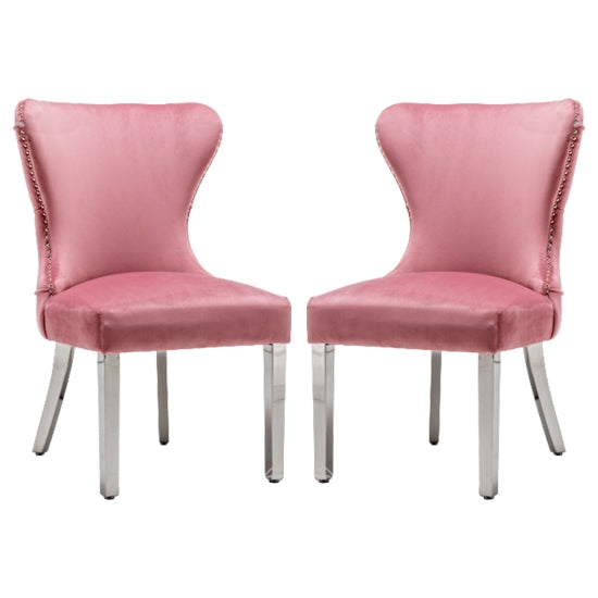 Florence Button Back Blush Pink Velvet Upholstered Dining Chairs In Pair