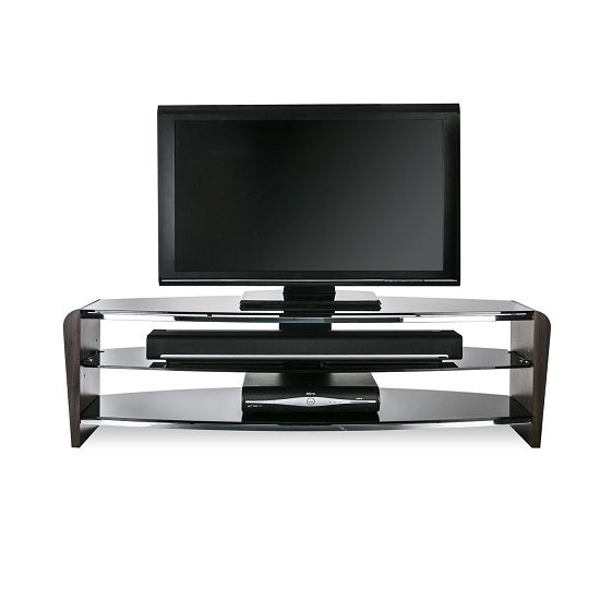 Francium Large Wooden TV Stand In Walnut With Black Glass