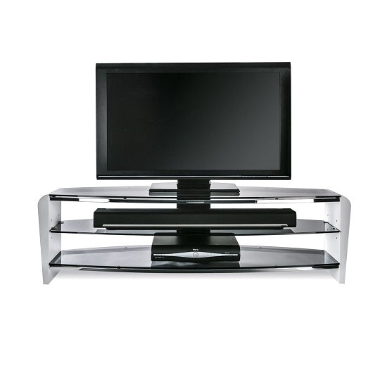 Francium Large Wooden TV Stand In White With Smoked Glass