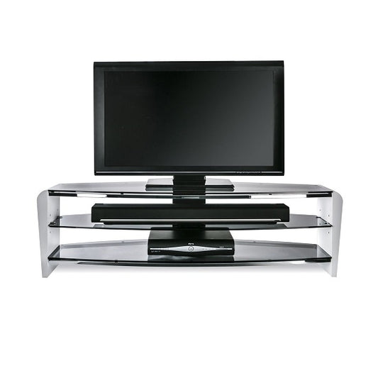 Francium Large Wooden TV Stand In White With Smoked Glass
