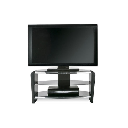Francium Wooden TV Stand In Black With Black Glass