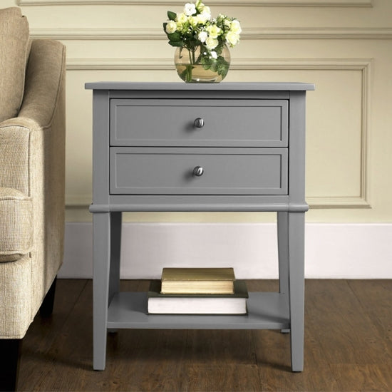 Franklin Wooden Bedside Table In Grey With 2 Drawers