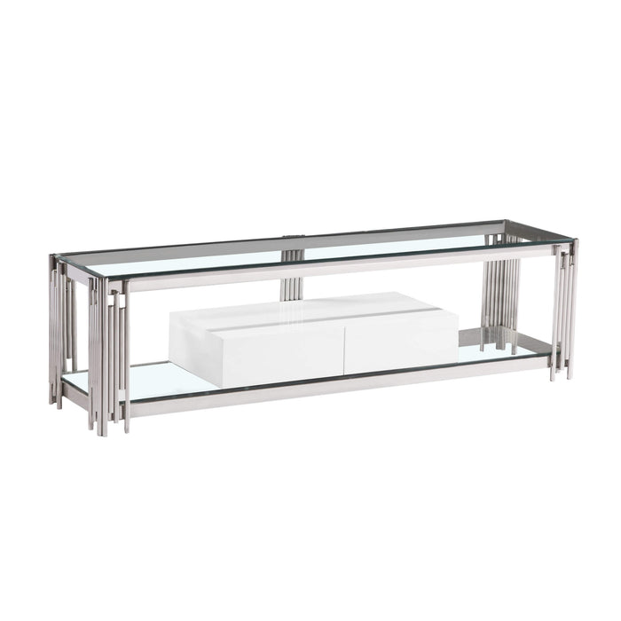Fulvia Clear Glass TV Stand With White High Gloss Drawer