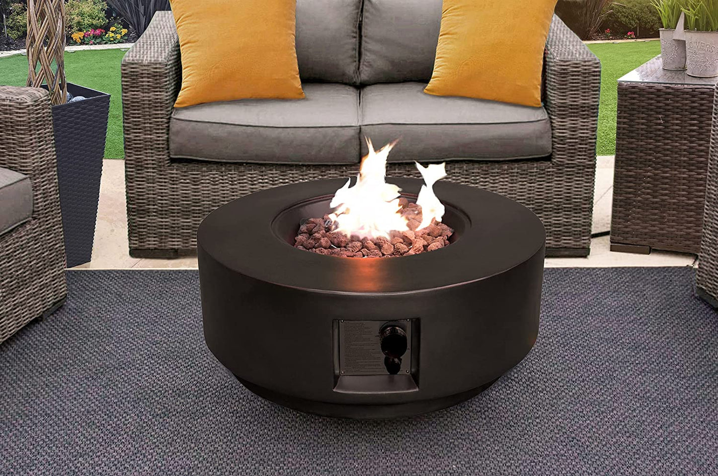 Fusion Garden And Patio Gas Fire Pit In Black Eco-Stone