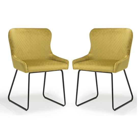 Galway Mustard Brushed Velvet Dining Chairs In Pair