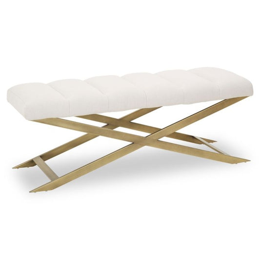 Gilden Fabric Upholstered Hallway Bench In Natural With Cross Legs