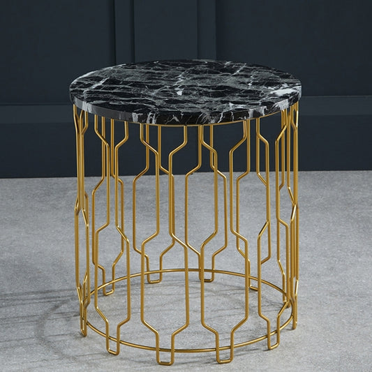 Grace Round Wooden End Table In Black Marble Effect