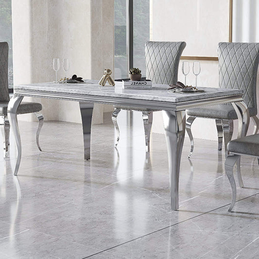 Grande Natural Stone Dining Table In Marble Effect With Stainless Steel Base