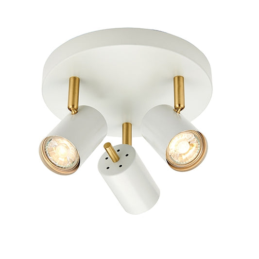 Gull 3 Lights Round Ceiling Light In Matt White And Satin Brass