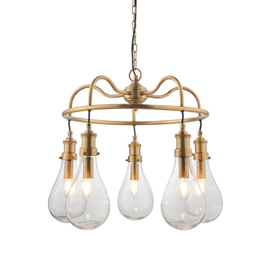 Hadassa Clear Pear Drop Shades Ceiling Pendant Light In Antique Brass