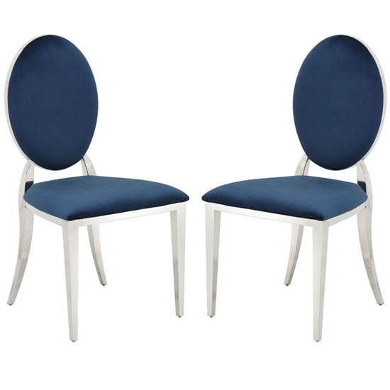 Hampton Blue Velvet Upholstered Dining Chairs In Pair