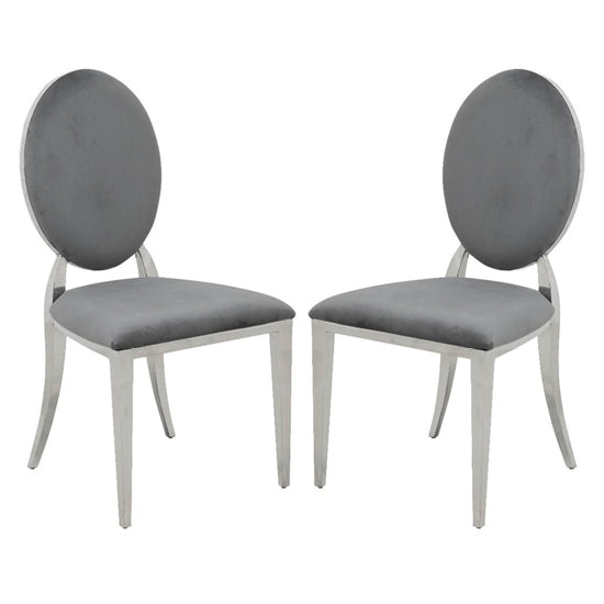 Hampton Dark Grey Velvet Upholstered Dining Chairs In Pair