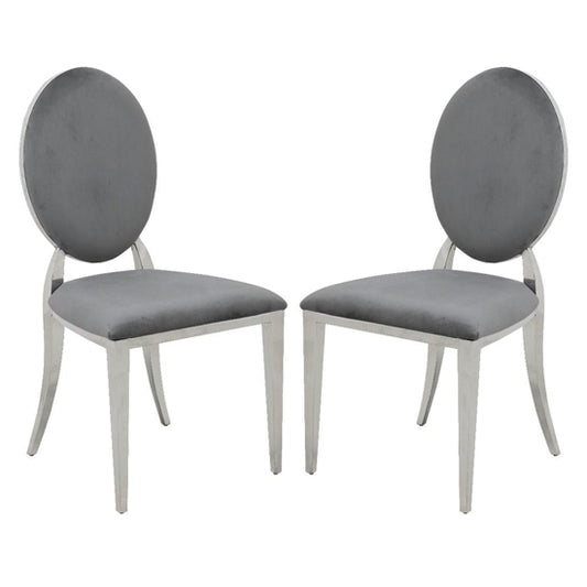 Hampton Dark Grey Velvet Upholstered Dining Chairs In Pair