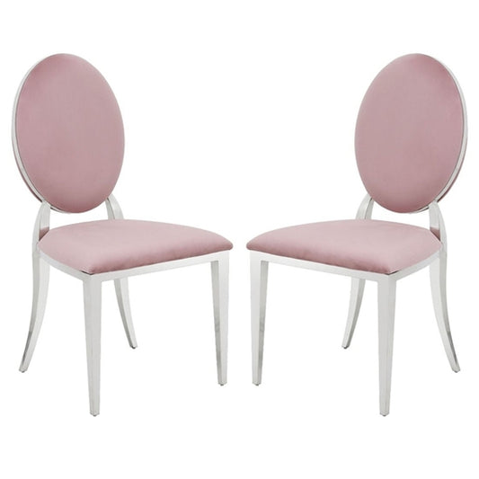 Hampton Pink Velvet Upholstered Dining Chairs In Pair