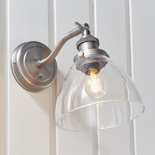 Hansen Clear Glass Shade Wall Light In Brushed Silver