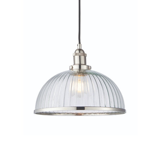 Hansen Clear Ribbed Glass Ceiling Pendant Light In Bright Nickel