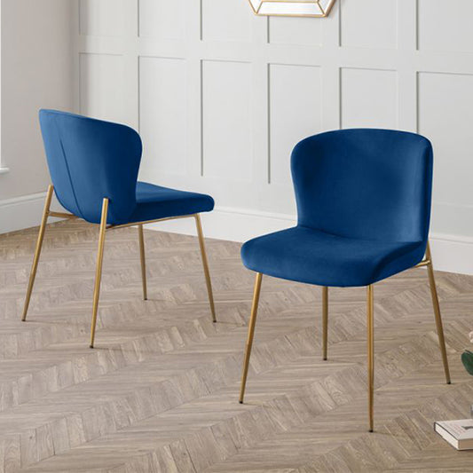 Harper Velvet Dining Chair In Blue With Gold Metal Legs