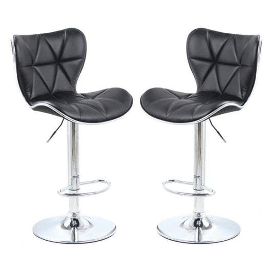 Harlow Black Faux Leather Bar Stools In Pair With Chrome Base