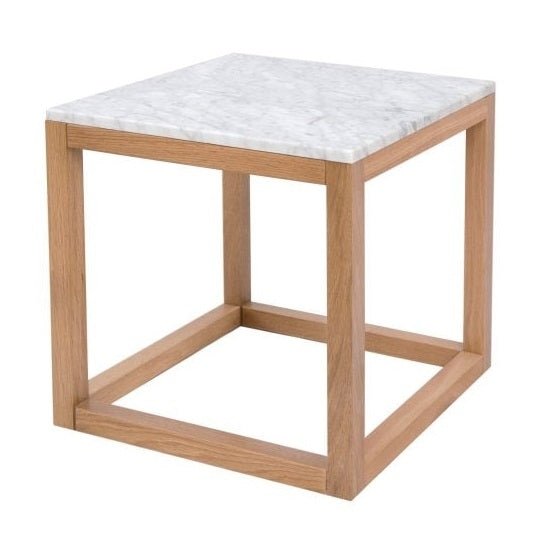 Harlow White Marble Top End Table With Oak Legs